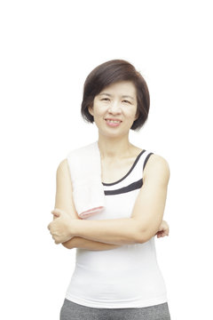 Healthy fitness middle aged asian woman