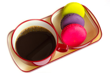 red cup of coffee isolated on white background