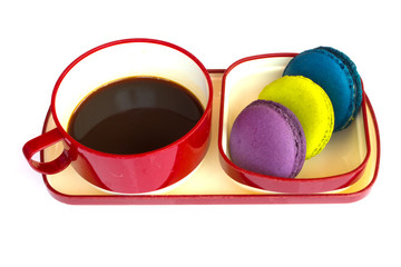 red cup of coffee isolated on white background