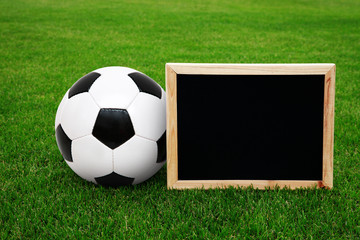 Ball mit Schild auf dem Rasen