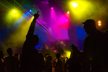 Dancing People in a Nightclub. Dj Disco Crowd Silhoutte People