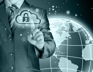 Secure Online Cloud Computing Concept with business man