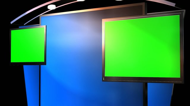 Virtual Studio Background with animated Green Screen TV
