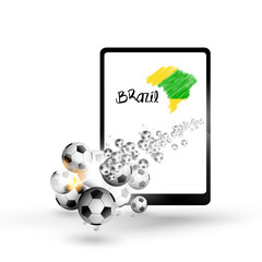 Tablet illustration brazil map with soccer ball,  easy all edita