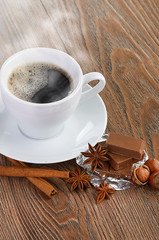 coffee with chocolate and dry breakfast