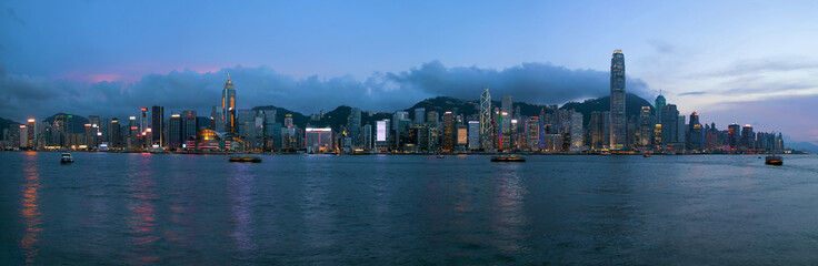 Hong Kong Island Central City Skyline Evening