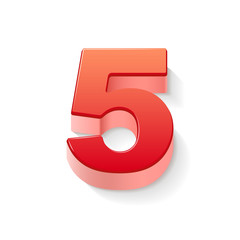 3d shiny red number 5
