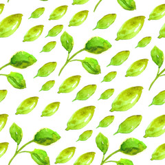 Watercolor seamless pattern with green leaf