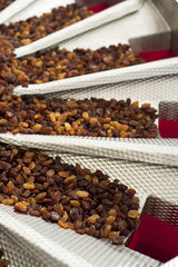 raisins in raisin production factory packaging