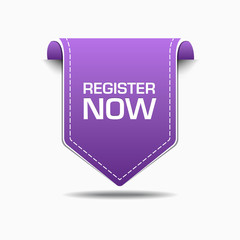Register Now Purple Label Icon Vector Design