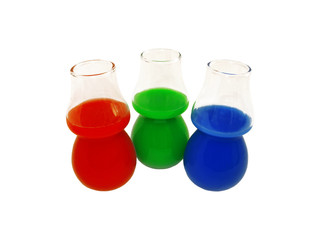 RGB glasses of coloured alcohol