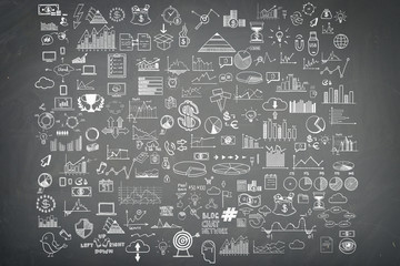 Hand draw doodle elements money and coin icon, chart grap on