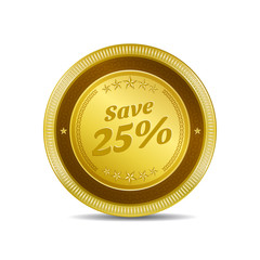 save 25 Percent Glossy Shiny Circular Vector Button
