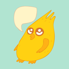 cartoon chicken with voice bubble, (hen) vector illustration