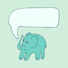 Cute cartoon elephant with voice bubble, vector illustration