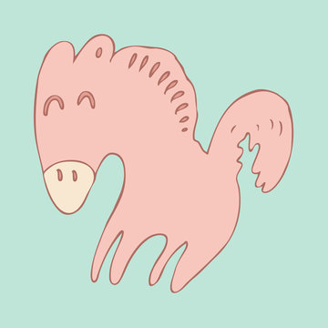 cute pink pony, vector illustration, hand drawn