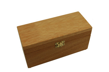 Wooden box with brass catch and lid closed