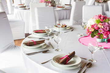luxury table set for wedding or another catered event dinner