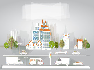 Naklejka premium Busy road junction in the city. Bridges and traffic