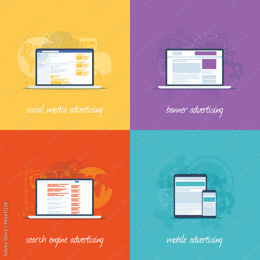 Wall mural flat web design icons for internet marketing concepts.