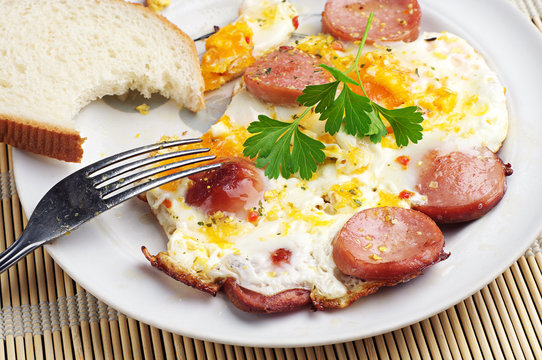 Breakfast with eggs and sausage