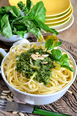 linguine pasta by pesto