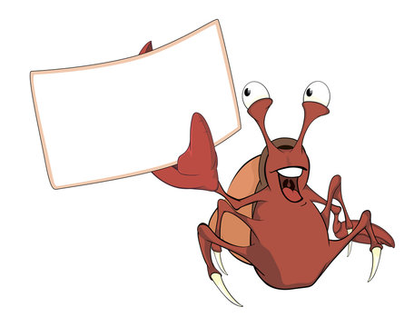 Red crab with the empty blank cartoon