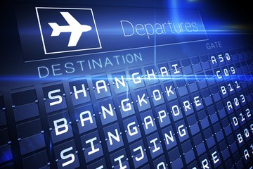 Blue departures board for asian cities