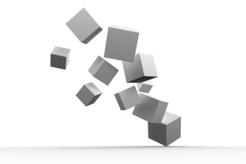 Digitally generated grey cubes floating