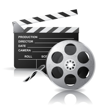movie clapper and film reel