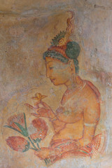 Fototapeta na wymiar wall painting of Sigiriya woman