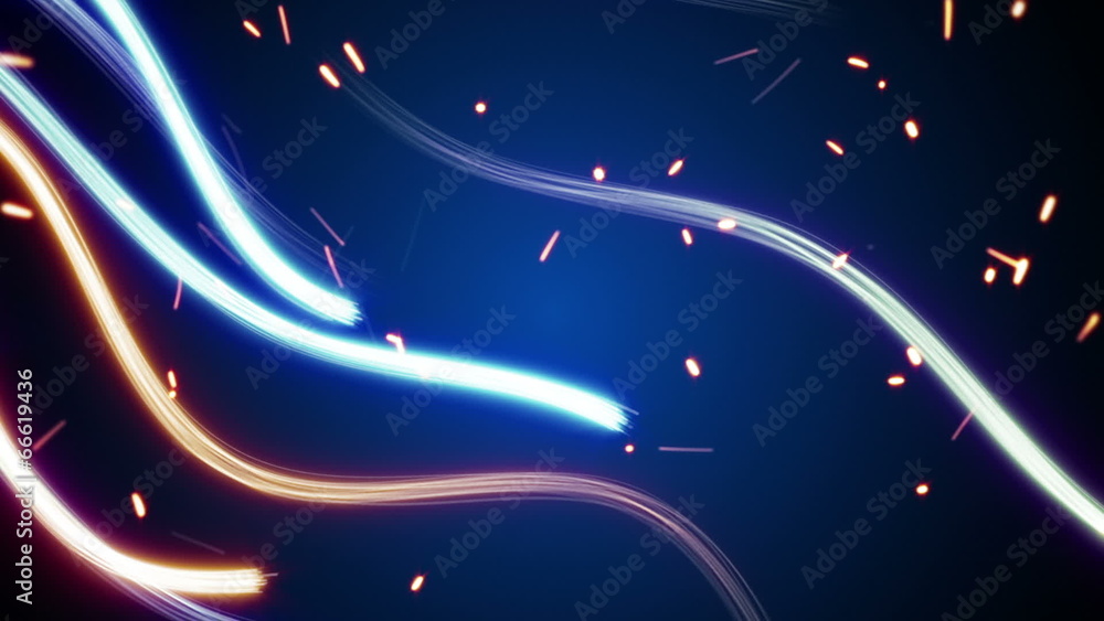 Poster lightpainting streaks and glowing particles loop