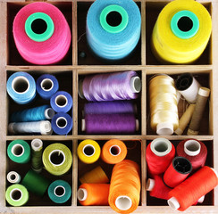 thread and material for handicrafts in box isolated on white