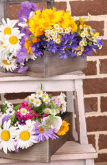 Beautiful flowers in crates