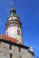 Fototapeta na wymiar Rounded tower of Cesky Krumlov castle