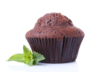 Chocolate muffin isolated on white