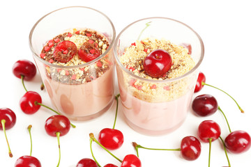 Tasty cherry dessert close up