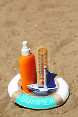 Thermometer in sand close-up