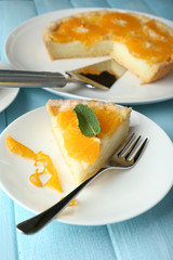 Piece of homemade orange tart