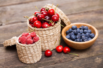 Fresh berries on a wooden table