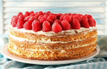 Tasty cake with fresh berries, close up
