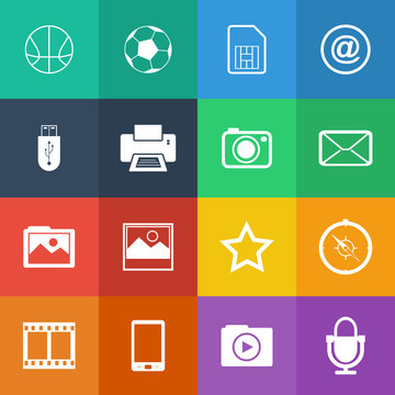 Flat Color style mobile phone icons vector set.