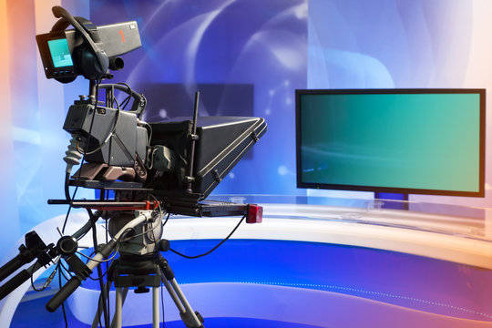 TV NEWS studio with camera and lights