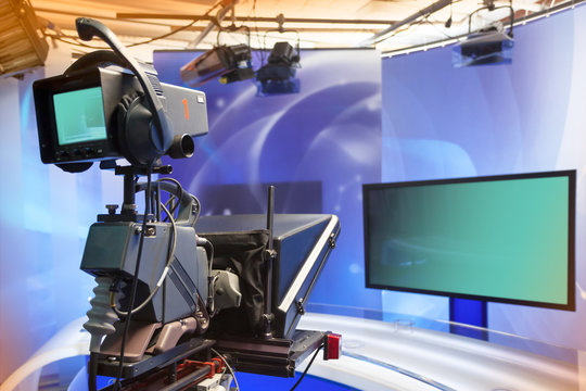 TV NEWS studio with camera and lights