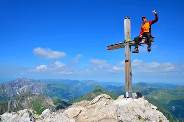 Papier Peint photo Alpinisme Montagne, sommet et objectif atteint avec succès