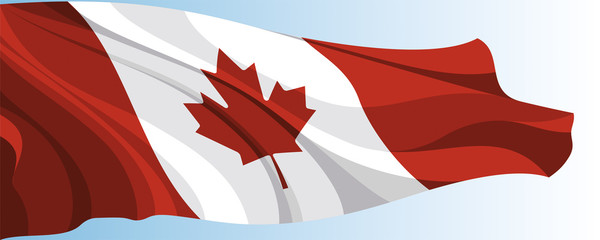 The national flag of the Canada on a background of blue sky - 66628080