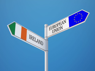 European Union Ireland  Sign Flags Concept