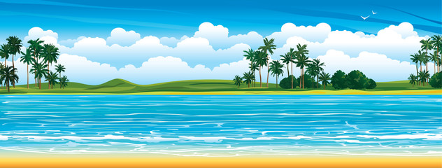 Fototapeta na wymiar Tropical landscape with palms and sea