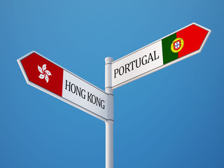 Portugal Hong Kong  Sign Flags Concept