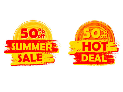 50 percentages off summer sale and hot deal with sun signs, draw